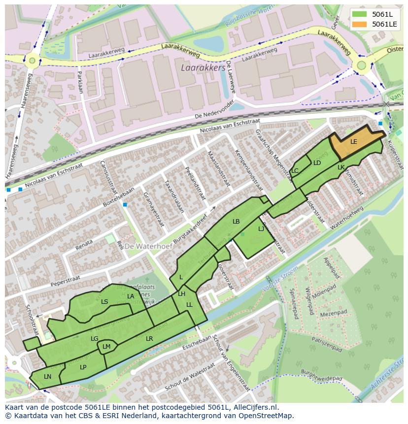 Afbeelding van het postcodegebied 5061 LE op de kaart.
