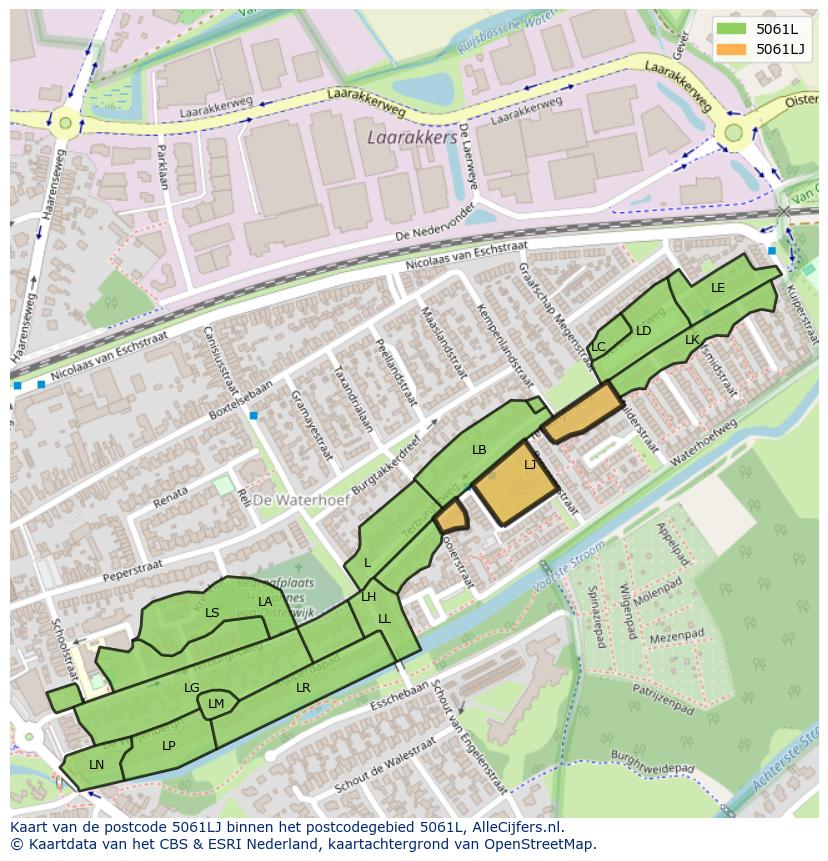 Afbeelding van het postcodegebied 5061 LJ op de kaart.