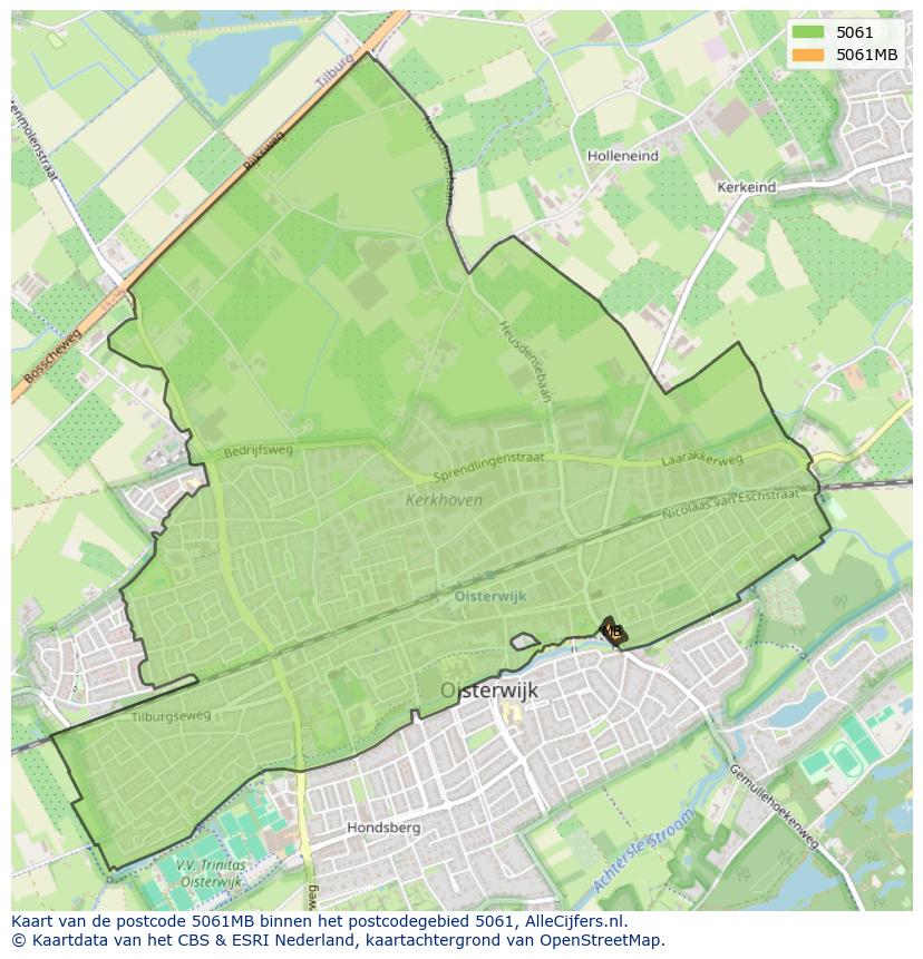 Afbeelding van het postcodegebied 5061 MB op de kaart.