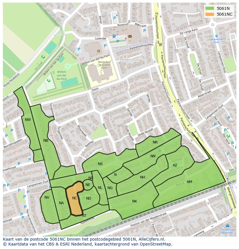 Afbeelding van het postcodegebied 5061 NC op de kaart.