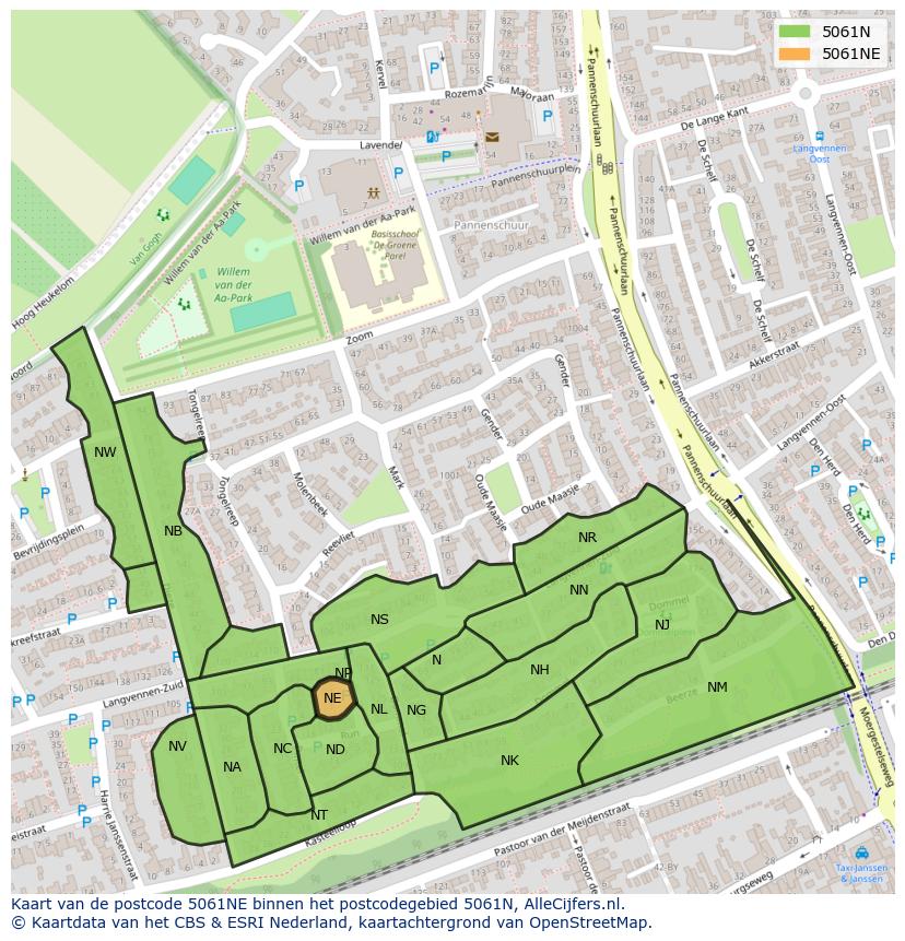 Afbeelding van het postcodegebied 5061 NE op de kaart.