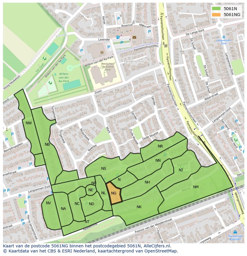Afbeelding van het postcodegebied 5061 NG op de kaart.