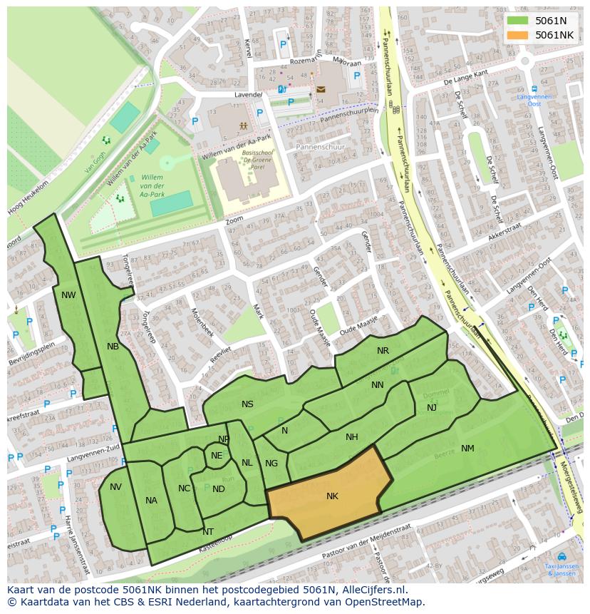 Afbeelding van het postcodegebied 5061 NK op de kaart.