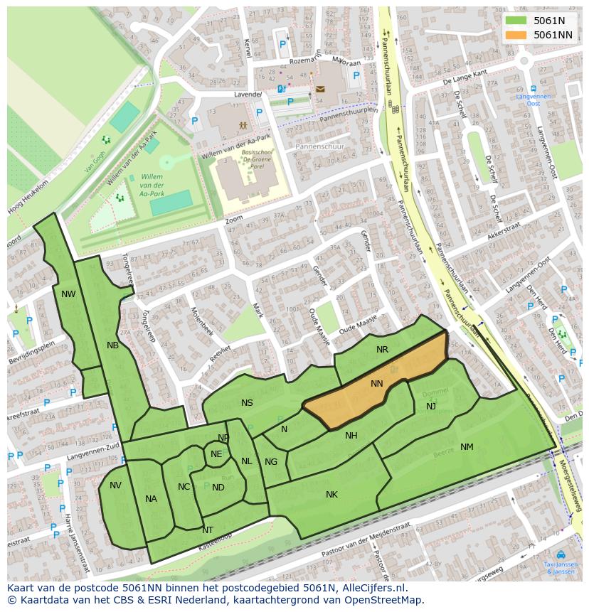 Afbeelding van het postcodegebied 5061 NN op de kaart.