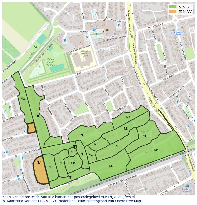 Afbeelding van het postcodegebied 5061 NV op de kaart.