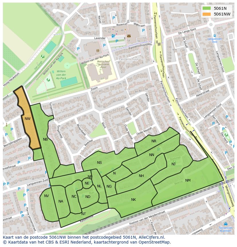 Afbeelding van het postcodegebied 5061 NW op de kaart.