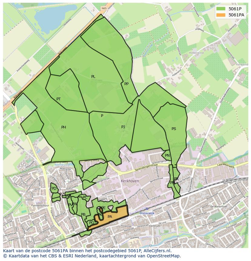 Afbeelding van het postcodegebied 5061 PA op de kaart.