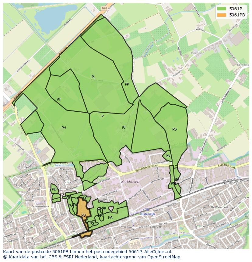 Afbeelding van het postcodegebied 5061 PB op de kaart.