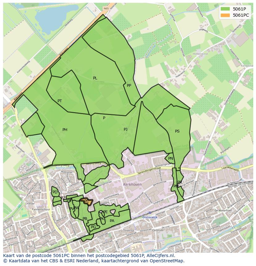 Afbeelding van het postcodegebied 5061 PC op de kaart.