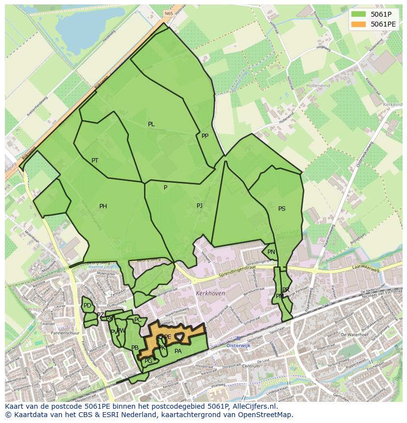 Afbeelding van het postcodegebied 5061 PE op de kaart.