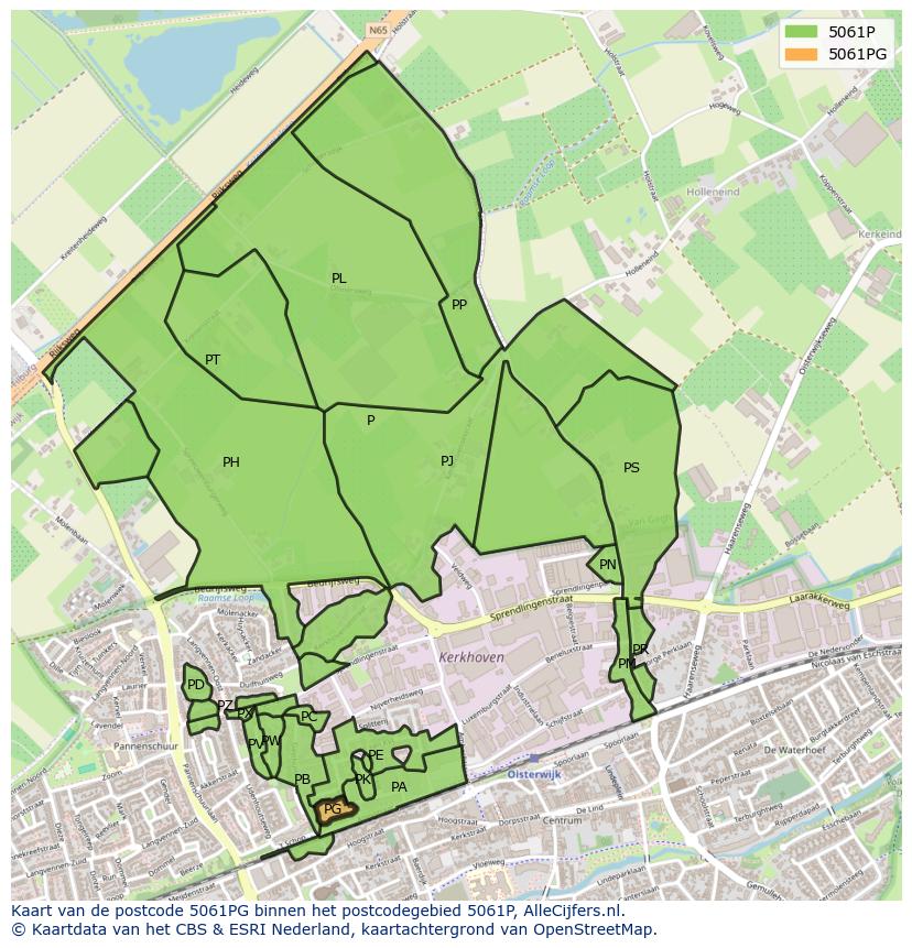 Afbeelding van het postcodegebied 5061 PG op de kaart.