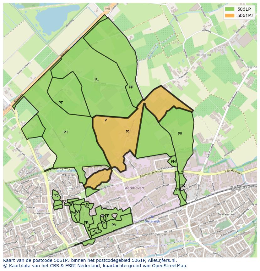 Afbeelding van het postcodegebied 5061 PJ op de kaart.
