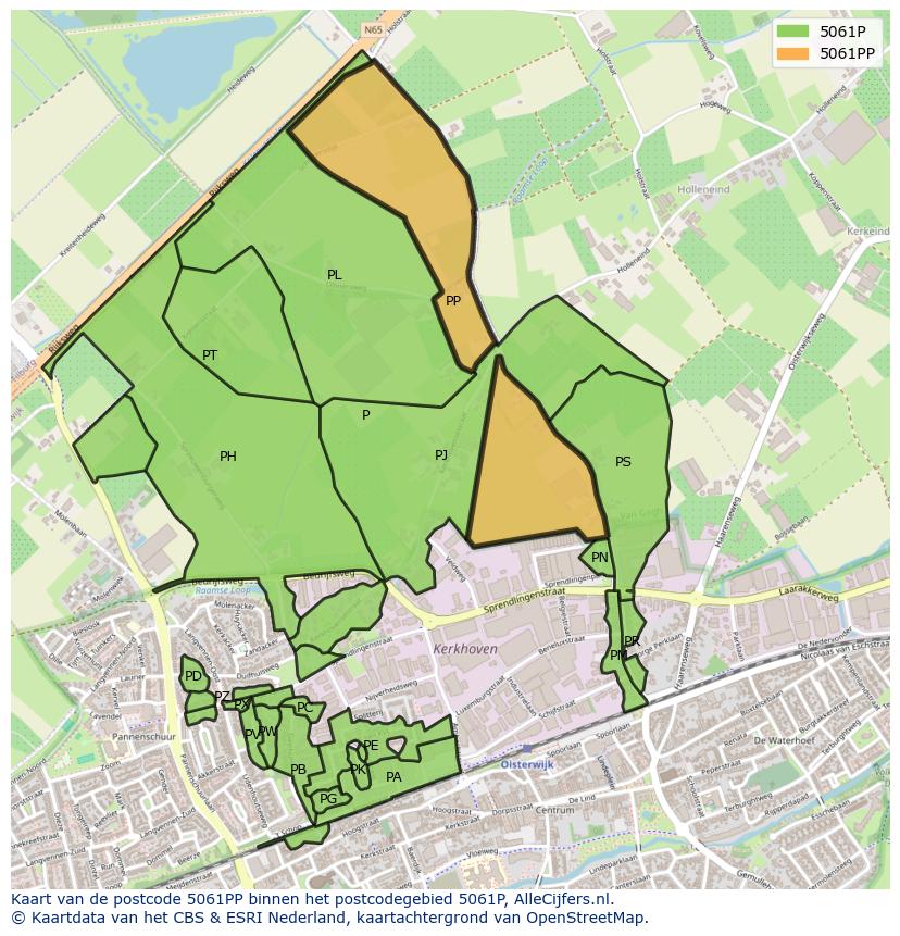 Afbeelding van het postcodegebied 5061 PP op de kaart.