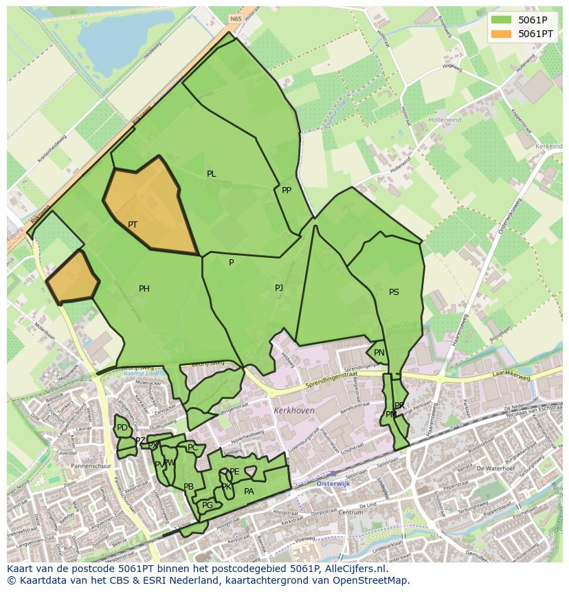 Afbeelding van het postcodegebied 5061 PT op de kaart.
