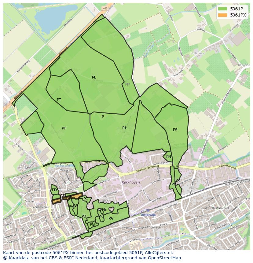 Afbeelding van het postcodegebied 5061 PX op de kaart.
