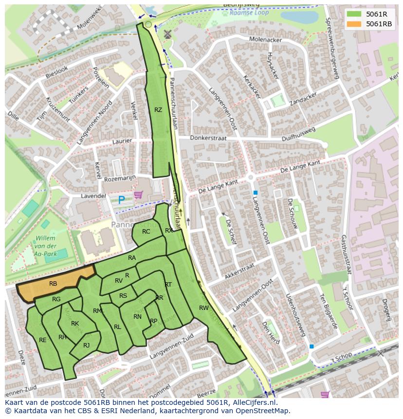 Afbeelding van het postcodegebied 5061 RB op de kaart.