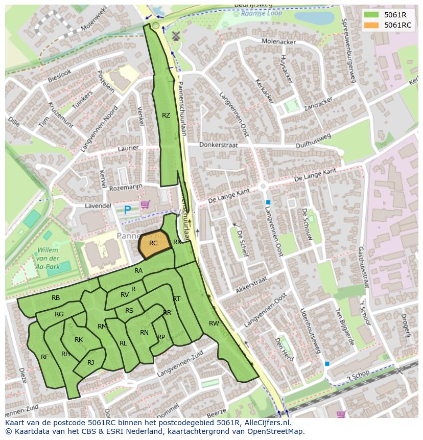 Afbeelding van het postcodegebied 5061 RC op de kaart.