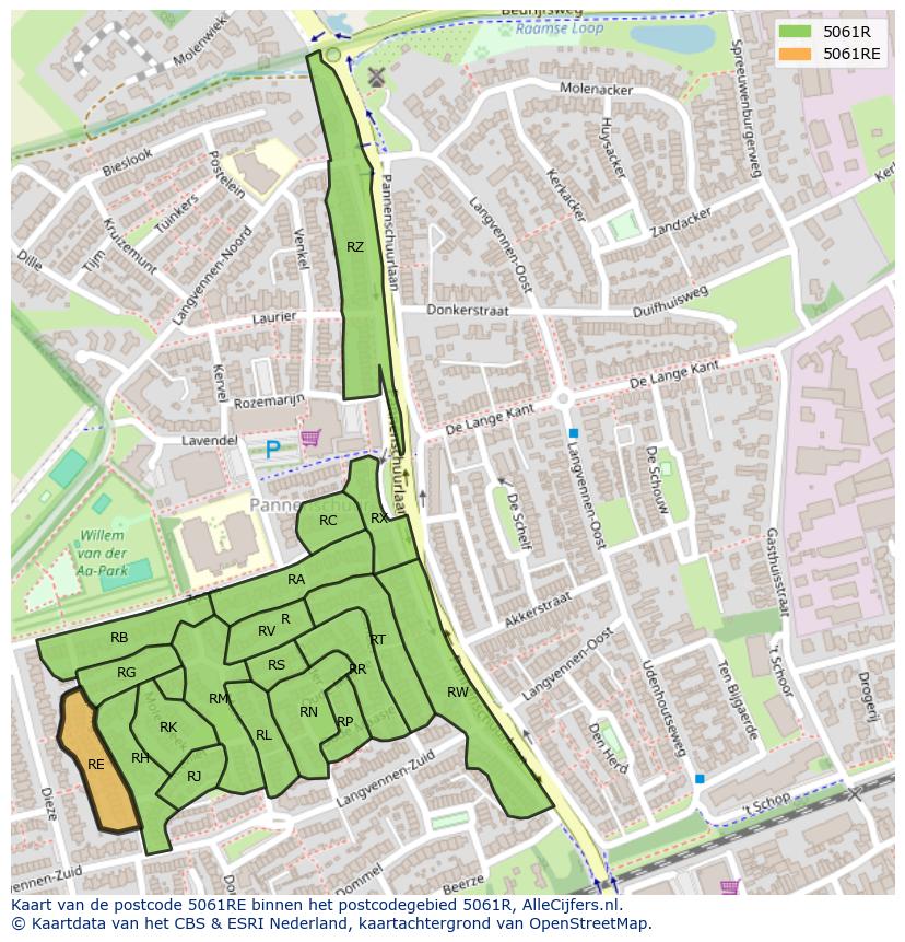 Afbeelding van het postcodegebied 5061 RE op de kaart.