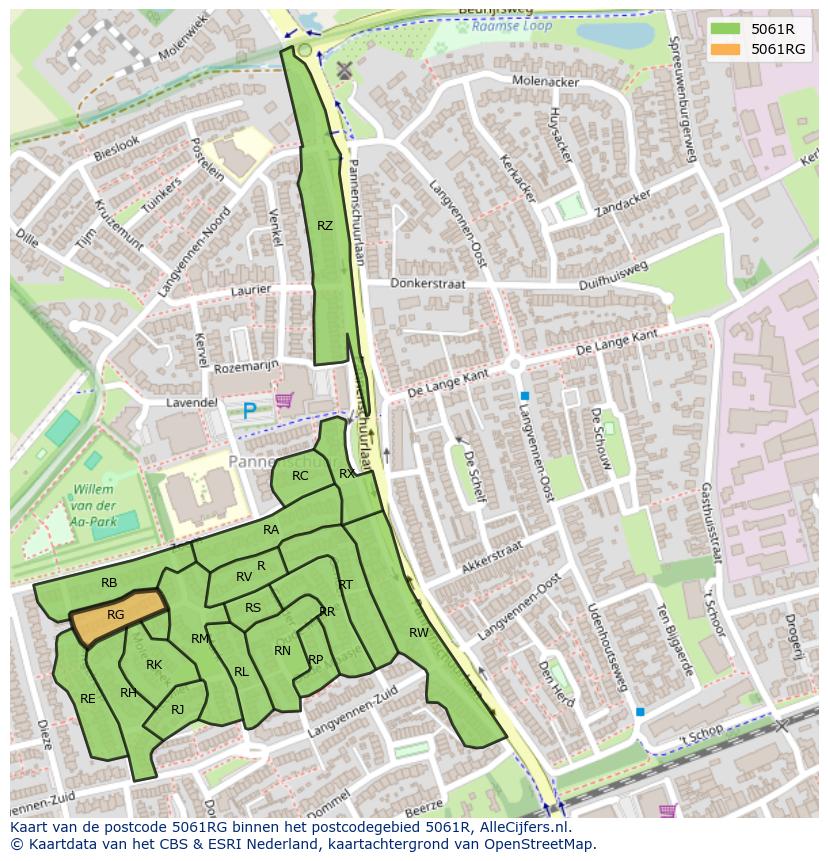 Afbeelding van het postcodegebied 5061 RG op de kaart.
