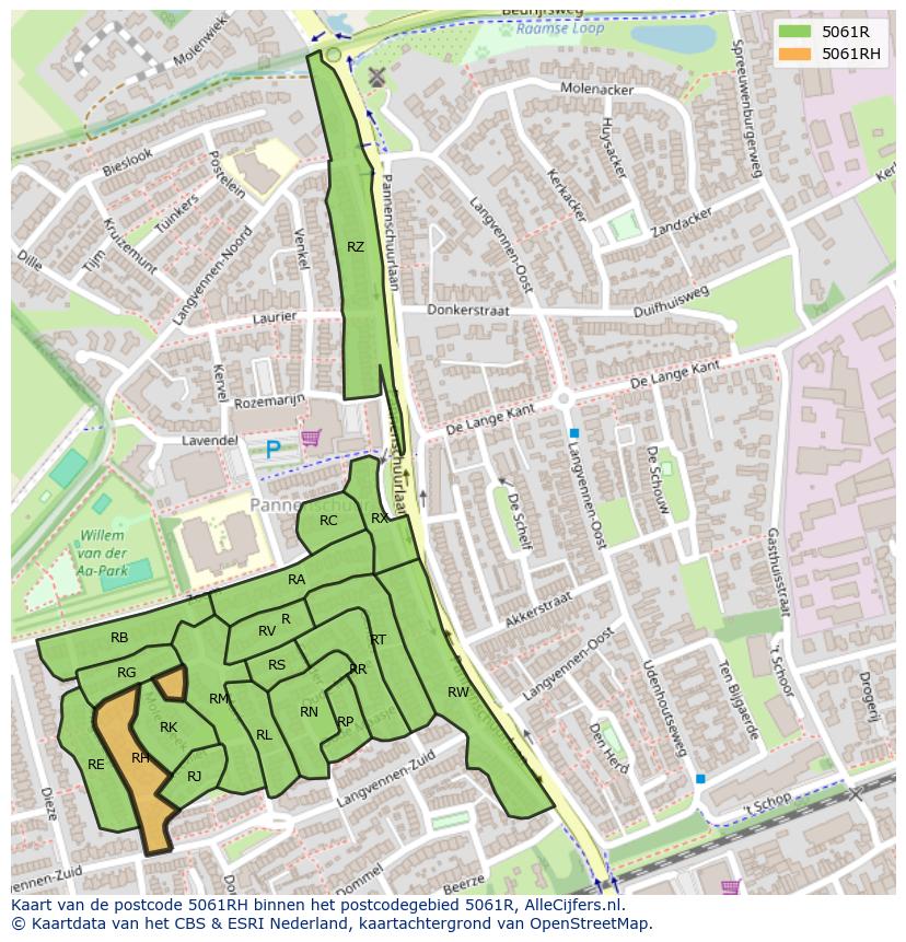 Afbeelding van het postcodegebied 5061 RH op de kaart.