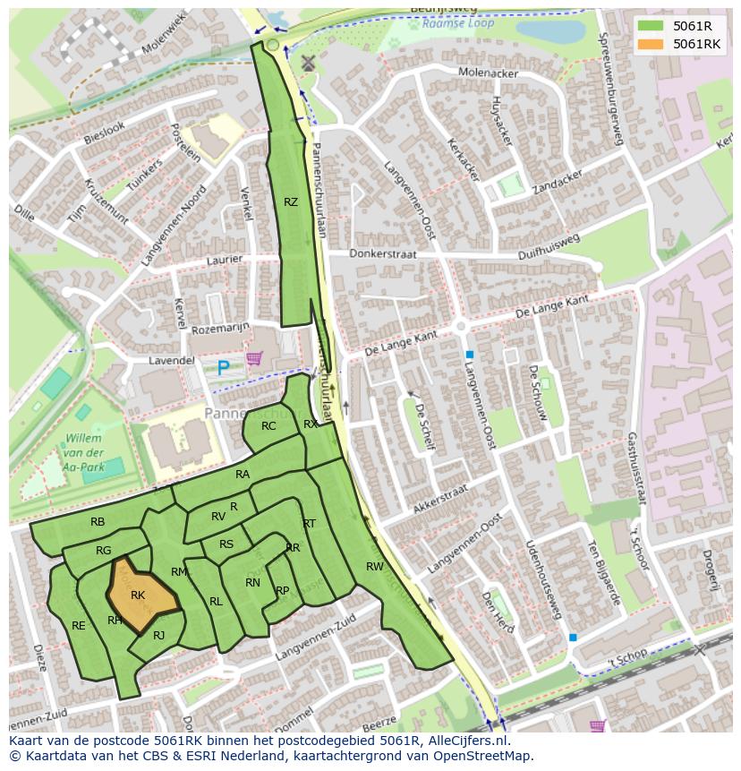 Afbeelding van het postcodegebied 5061 RK op de kaart.