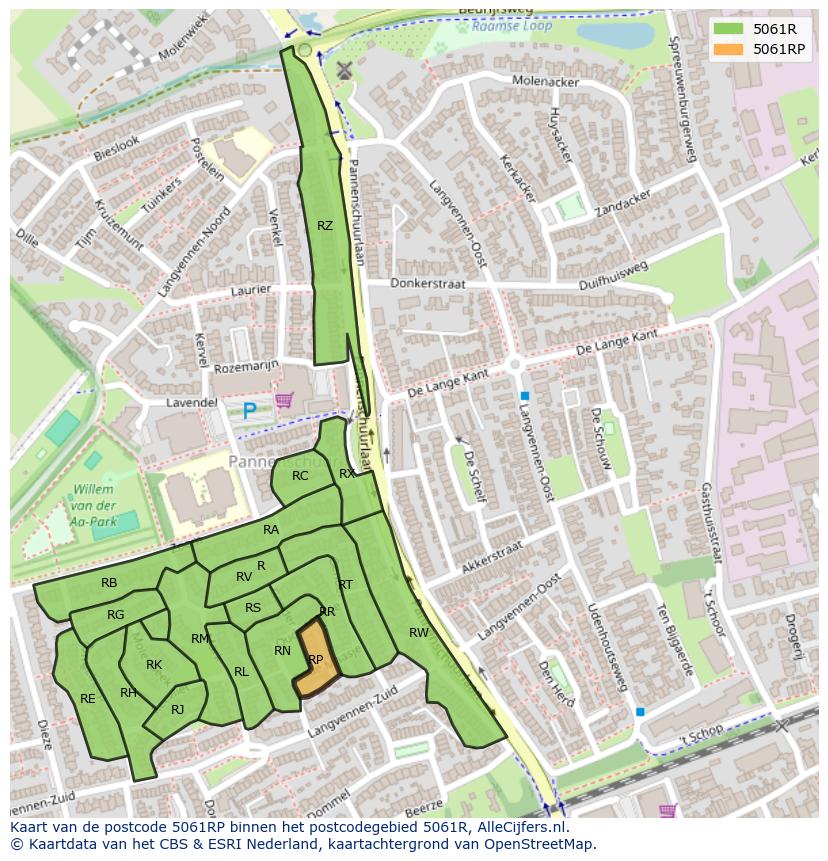 Afbeelding van het postcodegebied 5061 RP op de kaart.