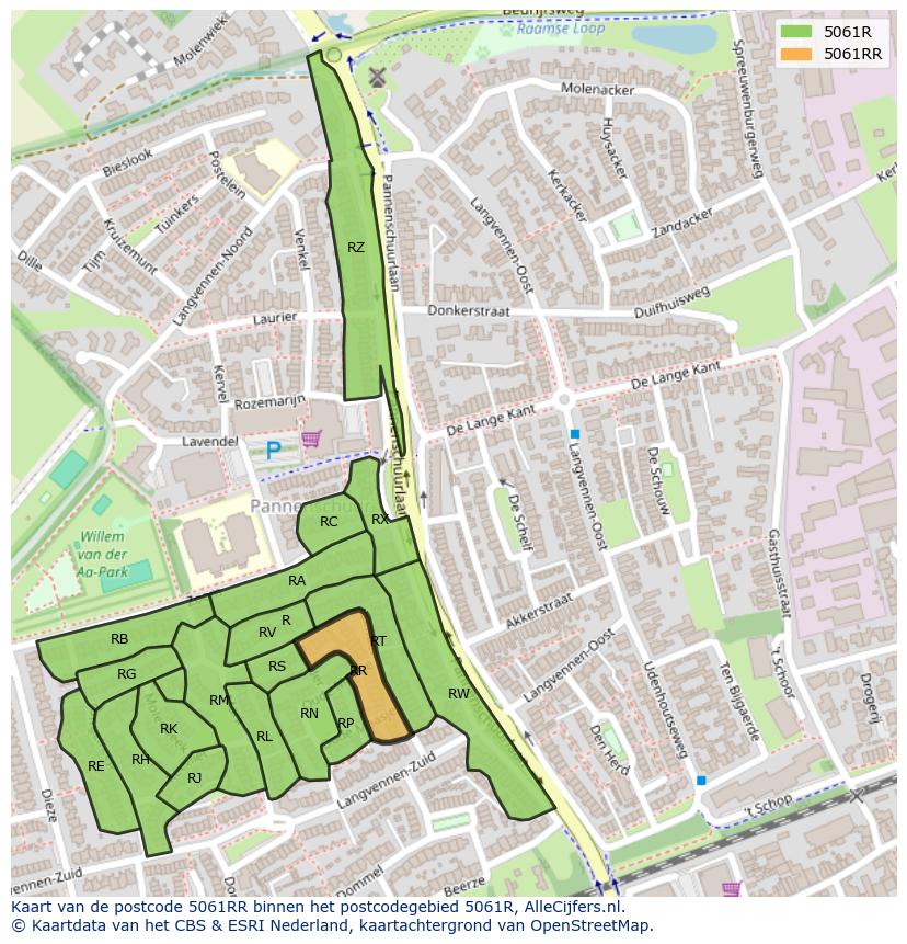 Afbeelding van het postcodegebied 5061 RR op de kaart.