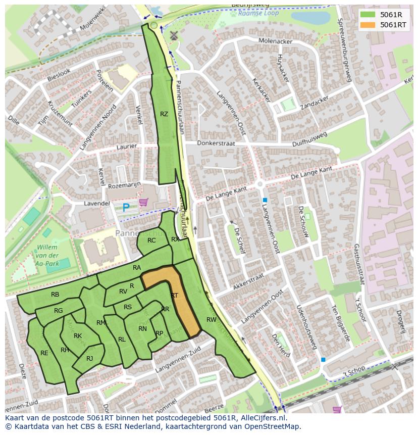 Afbeelding van het postcodegebied 5061 RT op de kaart.