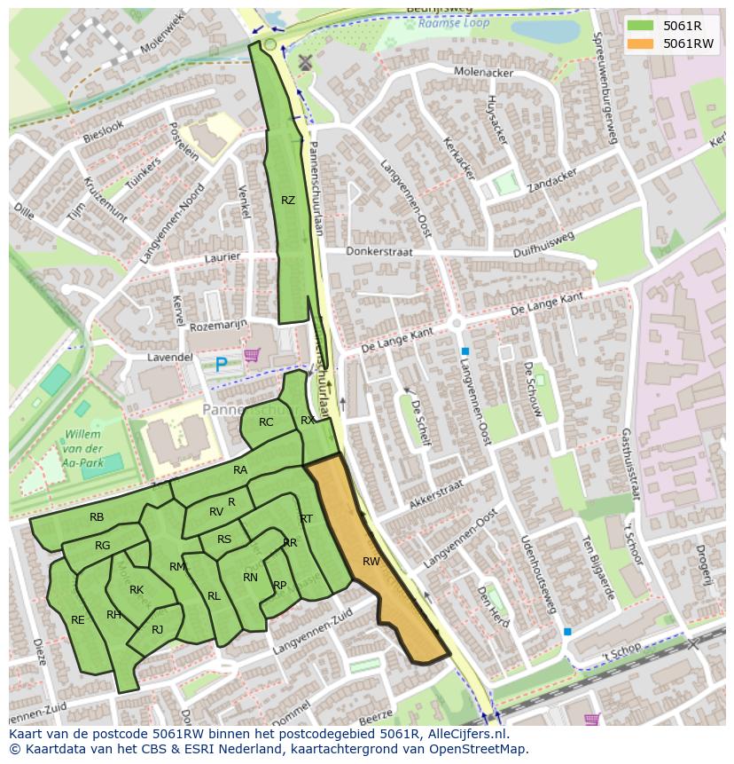 Afbeelding van het postcodegebied 5061 RW op de kaart.