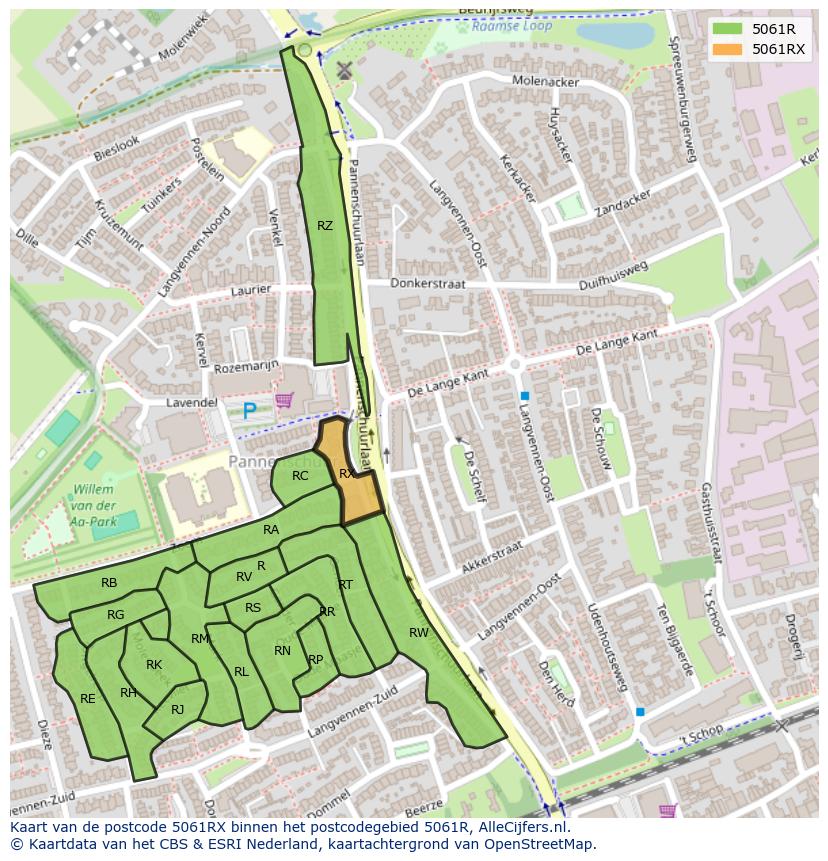 Afbeelding van het postcodegebied 5061 RX op de kaart.