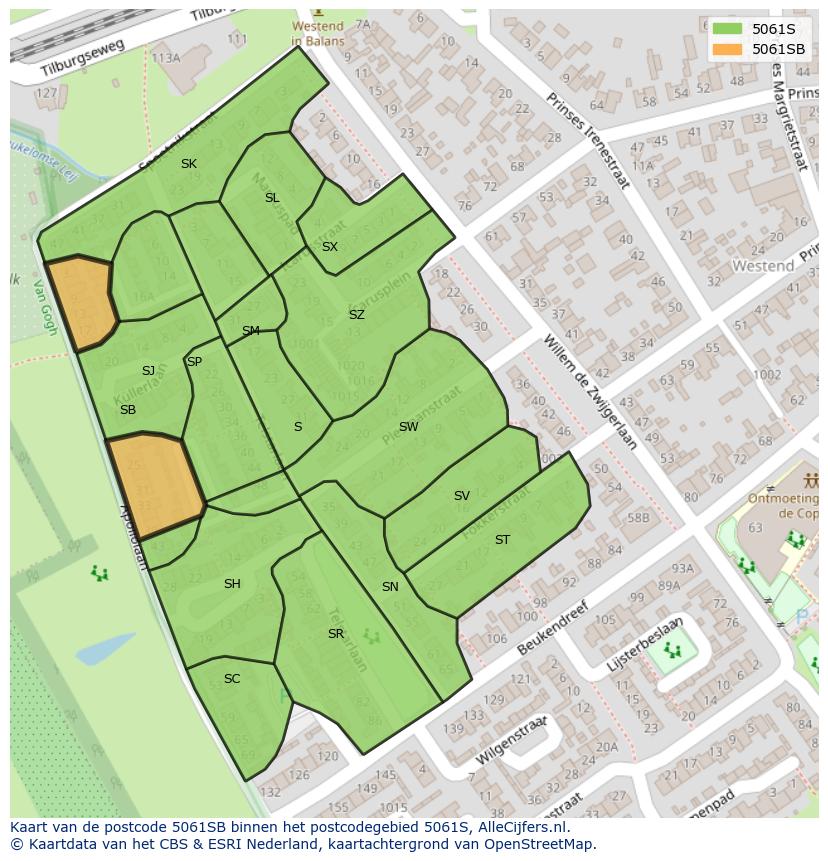 Afbeelding van het postcodegebied 5061 SB op de kaart.