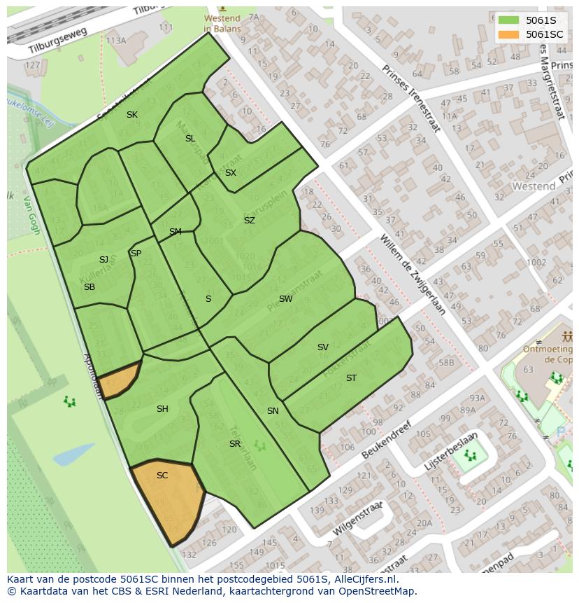 Afbeelding van het postcodegebied 5061 SC op de kaart.