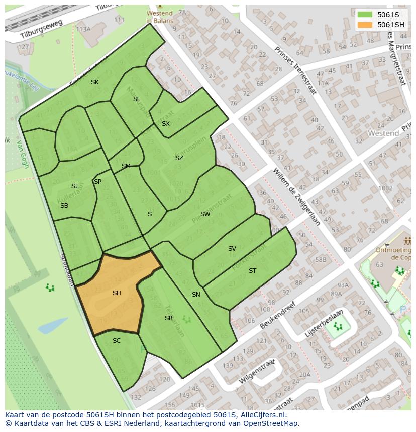 Afbeelding van het postcodegebied 5061 SH op de kaart.