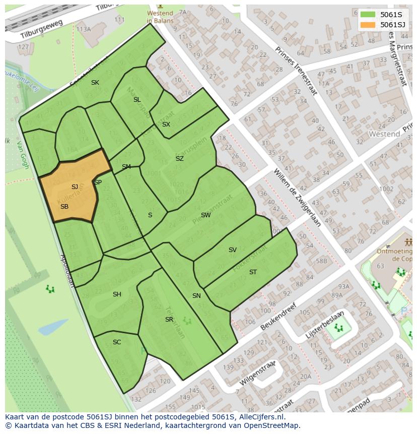 Afbeelding van het postcodegebied 5061 SJ op de kaart.