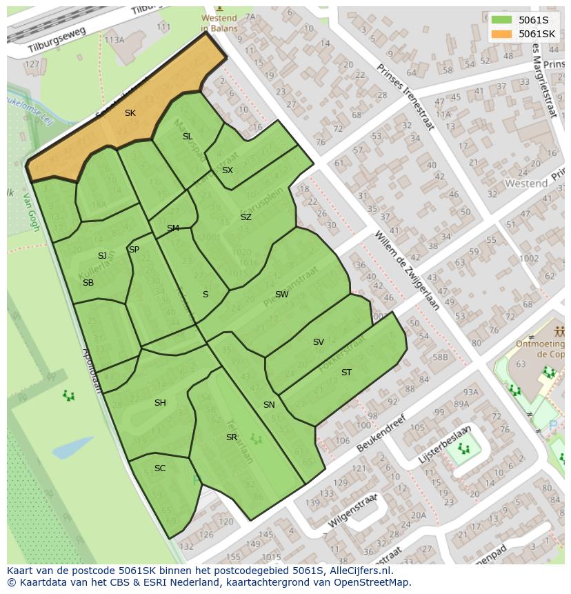 Afbeelding van het postcodegebied 5061 SK op de kaart.