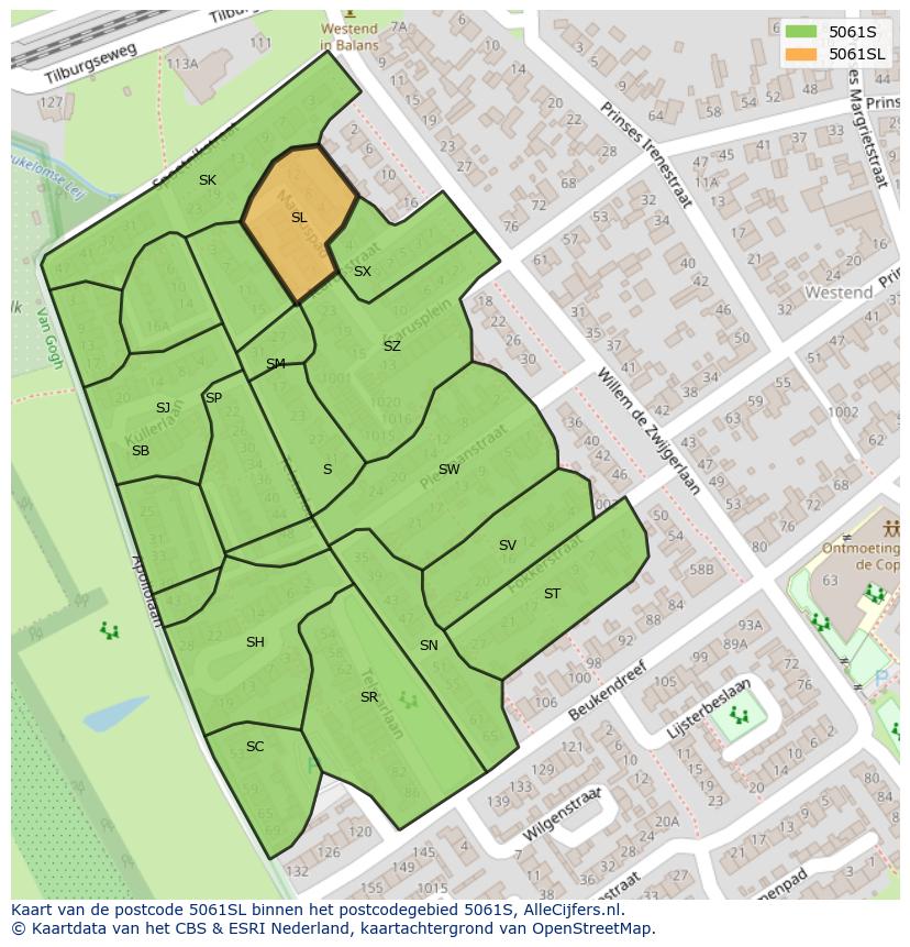 Afbeelding van het postcodegebied 5061 SL op de kaart.