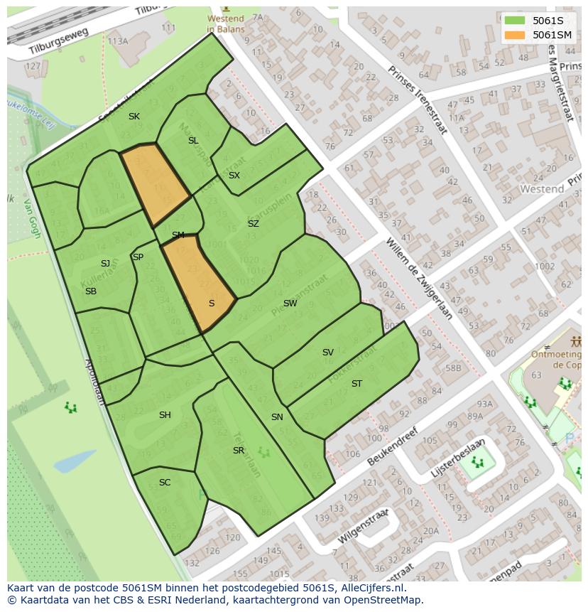 Afbeelding van het postcodegebied 5061 SM op de kaart.