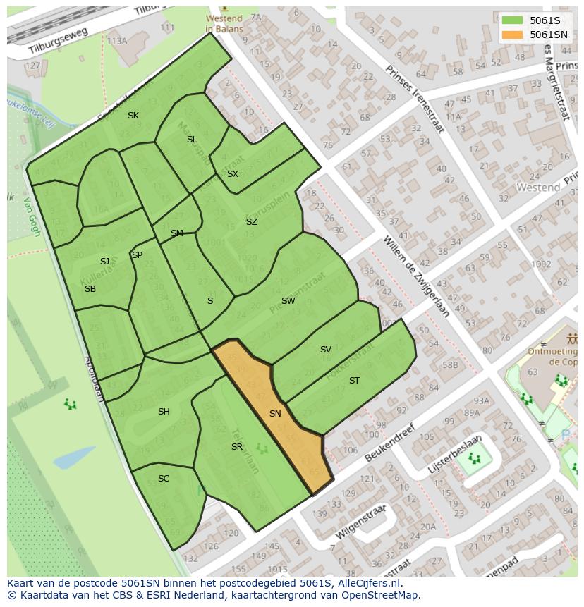 Afbeelding van het postcodegebied 5061 SN op de kaart.