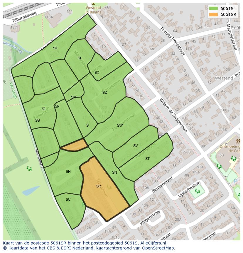 Afbeelding van het postcodegebied 5061 SR op de kaart.