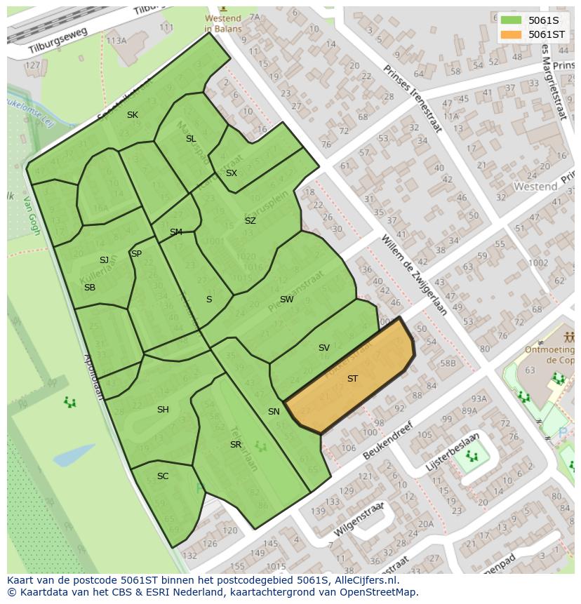 Afbeelding van het postcodegebied 5061 ST op de kaart.