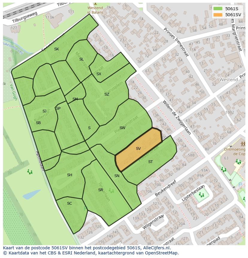 Afbeelding van het postcodegebied 5061 SV op de kaart.