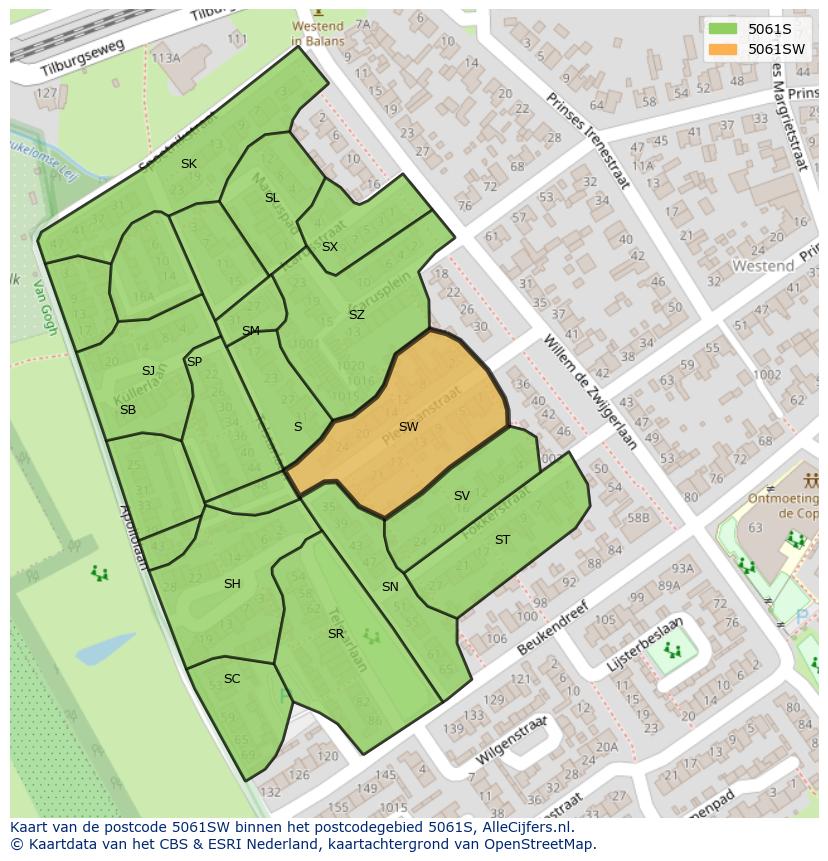 Afbeelding van het postcodegebied 5061 SW op de kaart.