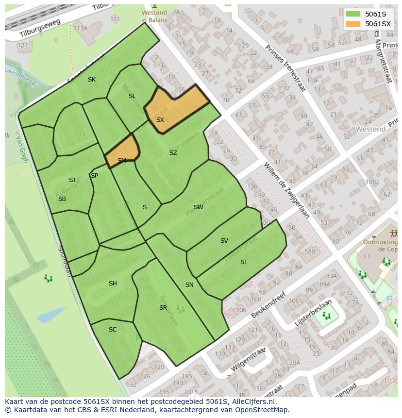 Afbeelding van het postcodegebied 5061 SX op de kaart.