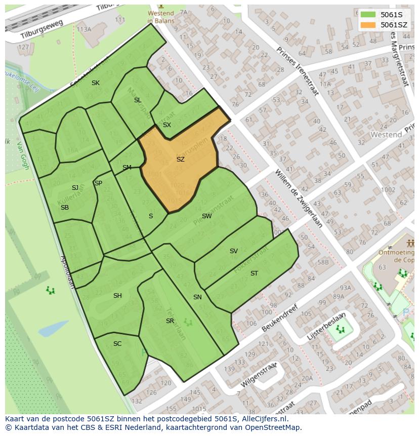 Afbeelding van het postcodegebied 5061 SZ op de kaart.