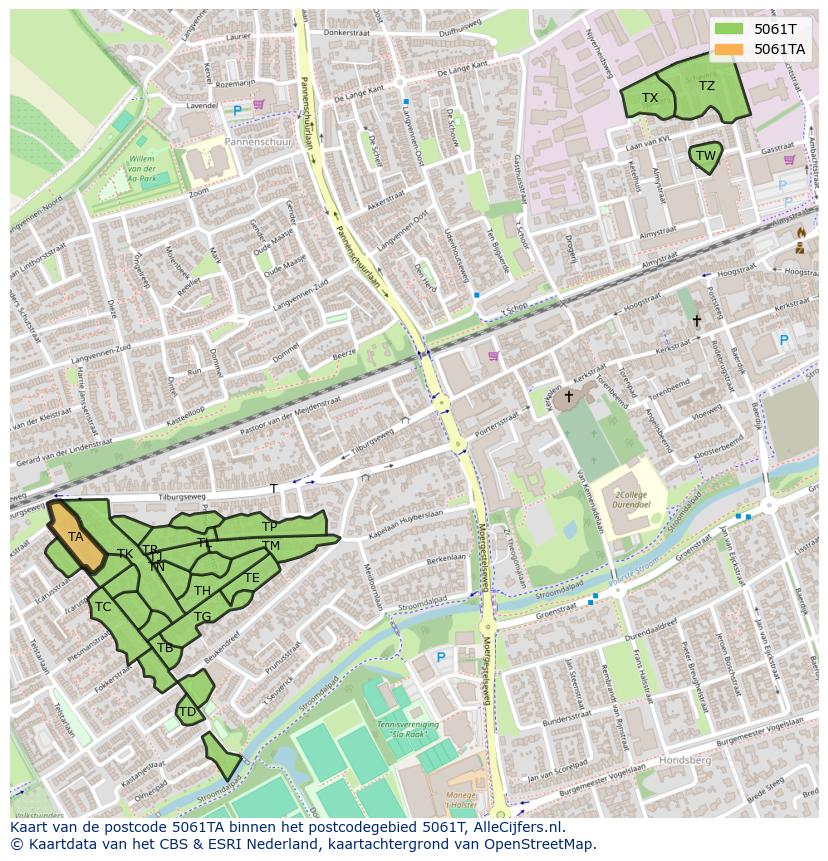Afbeelding van het postcodegebied 5061 TA op de kaart.