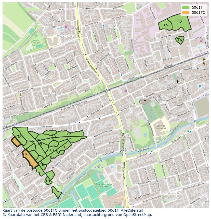 Afbeelding van het postcodegebied 5061 TC op de kaart.