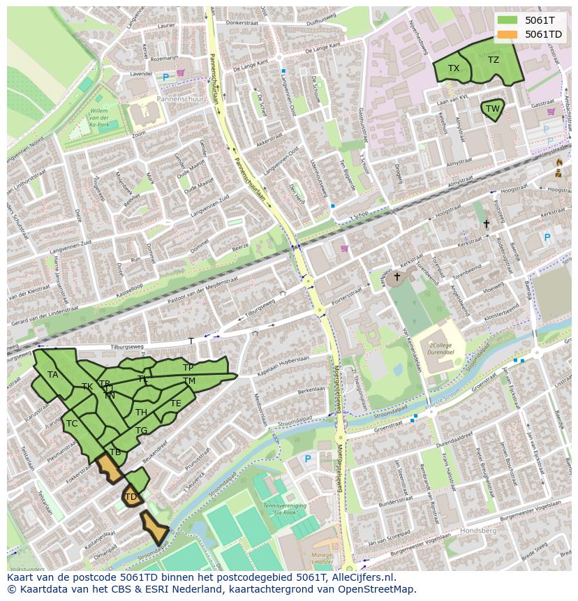 Afbeelding van het postcodegebied 5061 TD op de kaart.