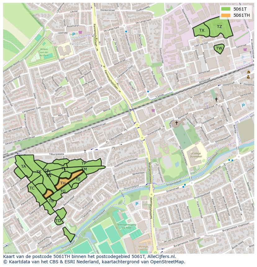 Afbeelding van het postcodegebied 5061 TH op de kaart.