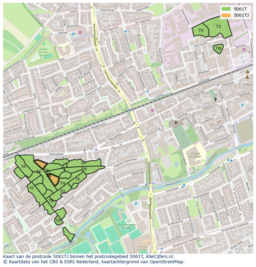 Afbeelding van het postcodegebied 5061 TJ op de kaart.