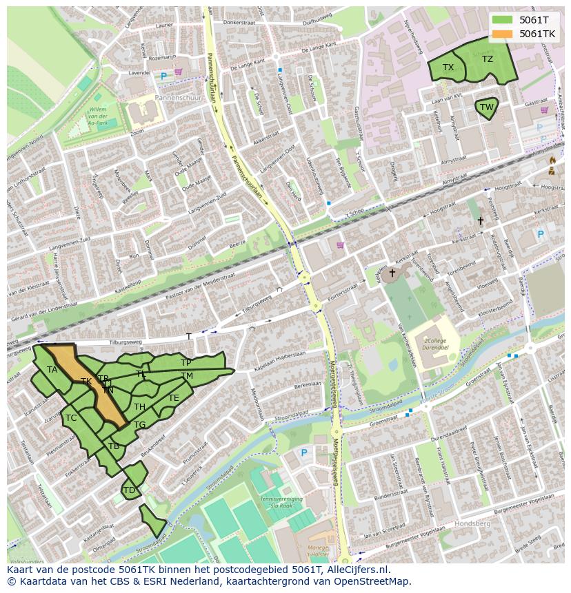 Afbeelding van het postcodegebied 5061 TK op de kaart.